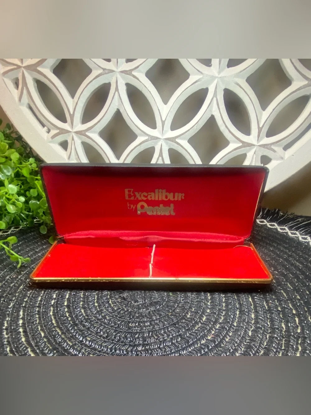 Vintage Pentel Black Hard Pen/Pencil Case Outside With Red lining on the inside